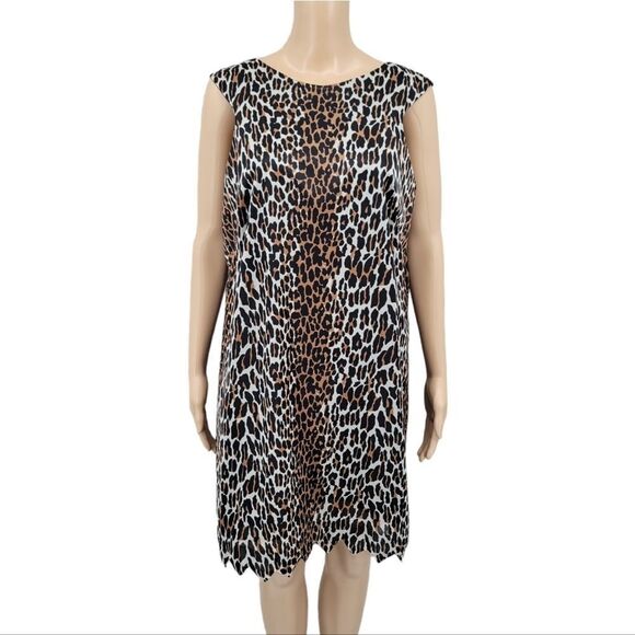 Vanity Fair 70s Leopard Print Nightgown Slip Dress Zigzag Hem Nylon Lounger - Picture 1 of 16